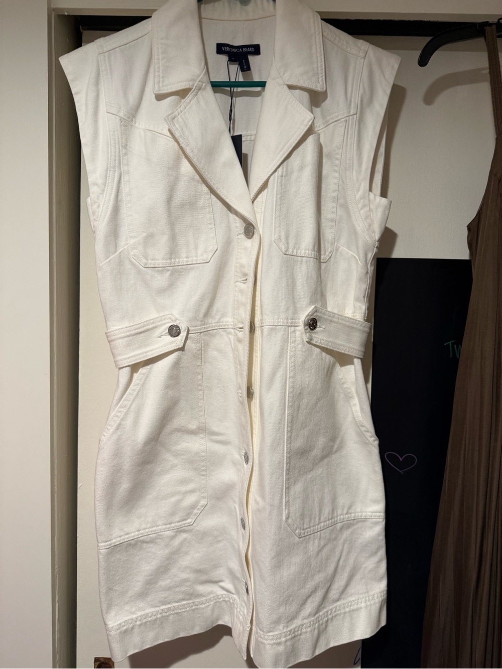 NWT Veronica Beard Jax Dress Sleeveless Button-Front White Shirt Dress - Picture 5 of 6